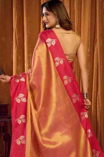Soft tissue contrast border saree with jhallar edging | festive tissue saree