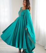 Premium Roman Chanderi Silk Anarkali Set with Dupatta