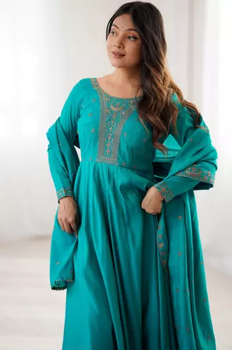  roman chanderi silk anarkali set with dupatta