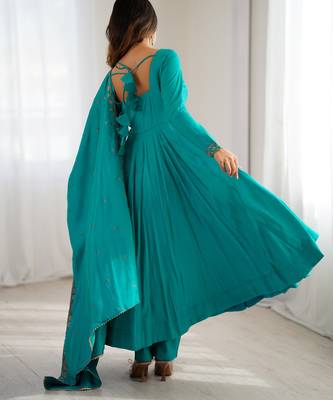  roman chanderi silk anarkali set with dupatta 3