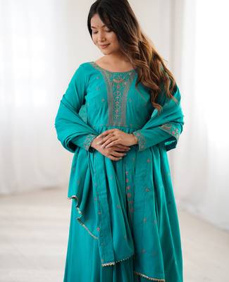  roman chanderi silk anarkali set with dupatta 4