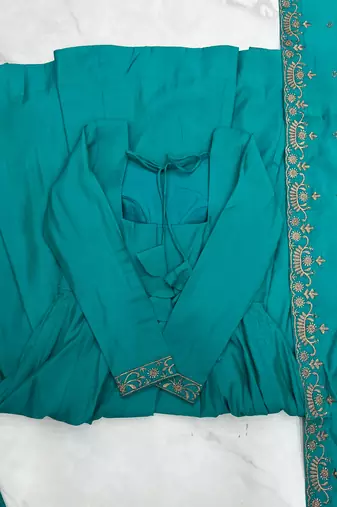 roman chanderi silk anarkali set with dupatta