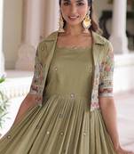 Pista vichitra silk sequins embroidered flared gown with koti