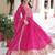 Pink faux georgette sequins & zari embroidered flared gown with heavy dupatta