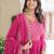 Pink faux georgette sequins & zari embroidered flared gown with heavy dupatta
