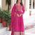 Pink faux georgette sequins & zari embroidered flared gown with heavy dupatta