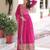 Pink faux georgette sequins & zari embroidered flared gown with heavy dupatta