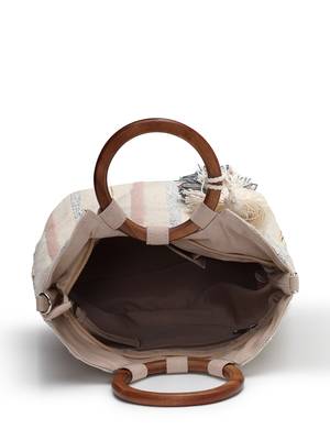 boho natural & pastel cotton striped jacquard handheld bag 7