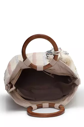 boho natural & pastel cotton striped jacquard handheld bag