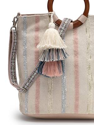 boho natural & pastel cotton striped jacquard handheld bag 8