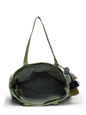 kooky natural & multi jacquard boho floral embroidered tote bag 7