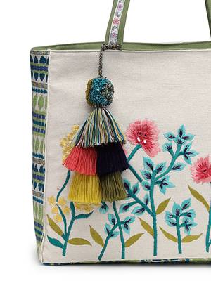 kooky natural & multi jacquard boho floral embroidered tote bag 8