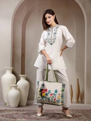 kooky natural & multi jacquard boho floral embroidered tote bag 9