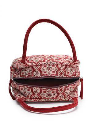 tribal maroon cotton abstract jacquard handheld bag 7