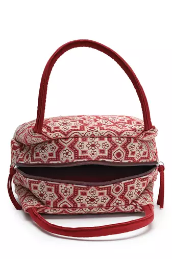tribal maroon cotton abstract jacquard handheld bag