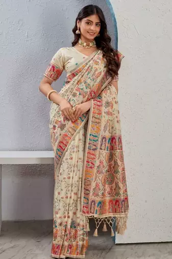 Designer Pushmina Silk slub Saree 