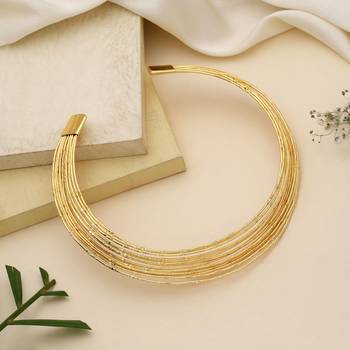 Stylish gold color amrapali hansli necklace designed to enhance classic ethnic necklace styling beautifully 1