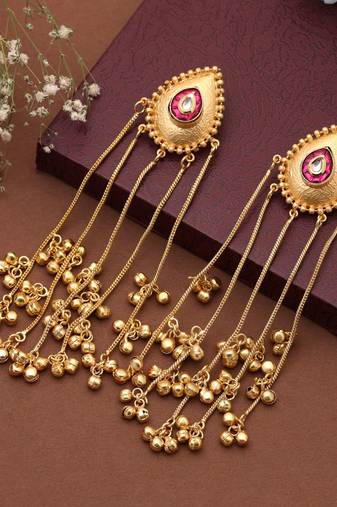 Rani color long kasmiri earrings offering vibrant traditional elegance for special cultural occasions