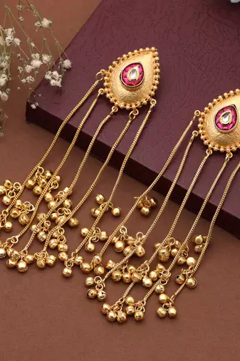 Rani color long kasmiri earrings offering vibrant traditional elegance for special cultural occasions