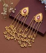 Rani color long kasmiri earrings offering vibrant traditional elegance for special cultural occasions
