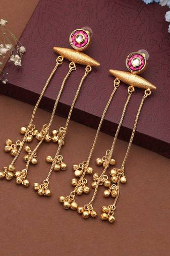 Rani color long kasmiri earrings designed to provide rich cultural elegance for celebrations