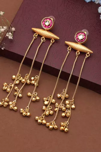 Rani color long kasmiri earrings designed to provide rich cultural elegance for celebrations
