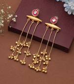 Rani color long kasmiri earrings designed to provide rich cultural elegance for celebrations