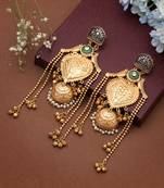Gold color long kasmiri earrings crafted with elegant detailing for timeless festive beauty