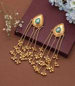 Green color long kasmiri earrings designed to enhance traditional outfits with graceful charm