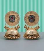 Gold color long kasmiri earrings in big jhumka style for bold statement fashion