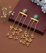 Green color long kasmiri earrings crafted to elevate festive attire with intricate traditional artistry