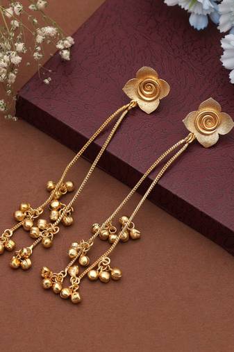 Gold color long kasmiri earrings bringing refined traditional beauty to weddings and festivals