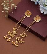Gold color long kasmiri earrings bringing refined traditional beauty to weddings and festivals