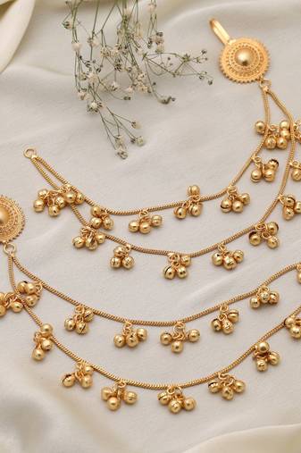 Gold color long kasmiri earrings chain style offering unique traditional charm for ethnic styling