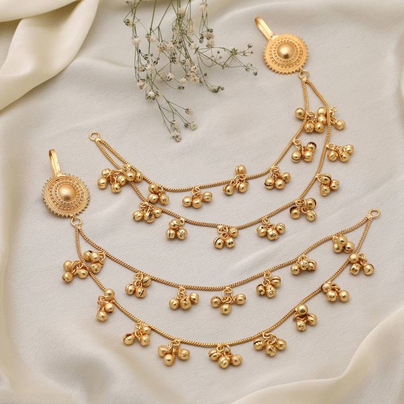 Gold color long kasmiri earrings chain style offering unique traditional charm for ethnic styling