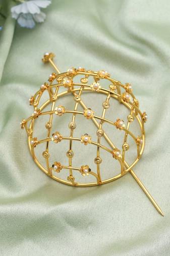 Gold color hair pin beautifully crafted to enhance elegant traditional hairstyles for festive occasions