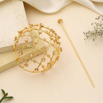 Gold color hair pin beautifully crafted to enhance elegant traditional hairstyles for festive occasions 2