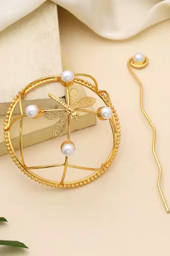 Stylish gold color hair pin designed to add graceful charm to ethnic hair fashion