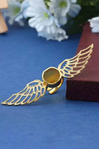 Yellow color amrapali rings created to brighten ethnic attire with graceful timeless charm