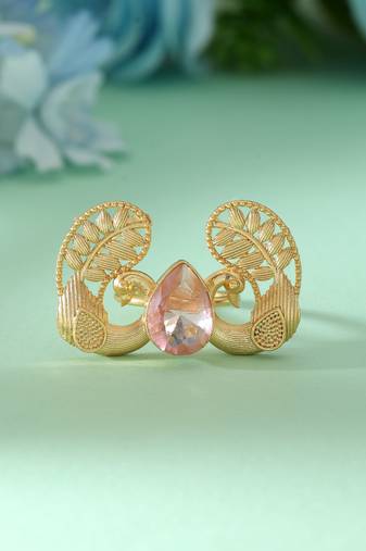 Pink color peacock inspired amrapali rings made for vibrant festive styling with elegant artistry