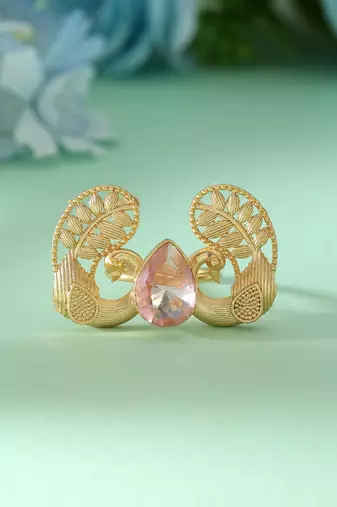 Pink color peacock inspired amrapali rings made for vibrant festive styling with elegant artistry