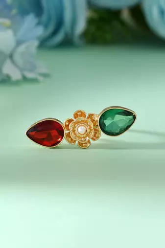 Maroon & green color amrapali rings blending rich contrasting tones for royal ethnic elegance