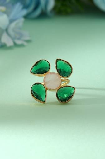 Green color amrapali rings featuring classic handcrafted detailing for traditional festive styling