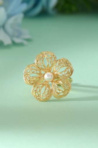 Gold color amrapali rings designed for sophisticated ethnic fashion with detailed artisanal work