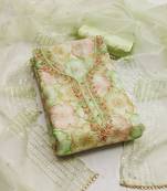 Pista green color sequence heavy organza straight churidar dress material