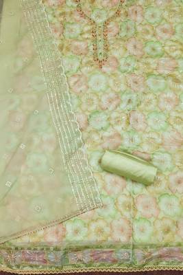 Pista green color sequence heavy organza straight churidar dress material 2