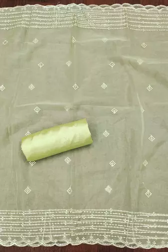 Pista green color sequence heavy organza straight churidar dress material