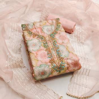 Pink color sequence heavy organza straight churidar dress material 1