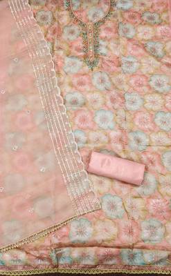 Pink color sequence heavy organza straight churidar dress material 2