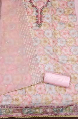 Baby pink color sequence heavy organza straight churidar dress material 2